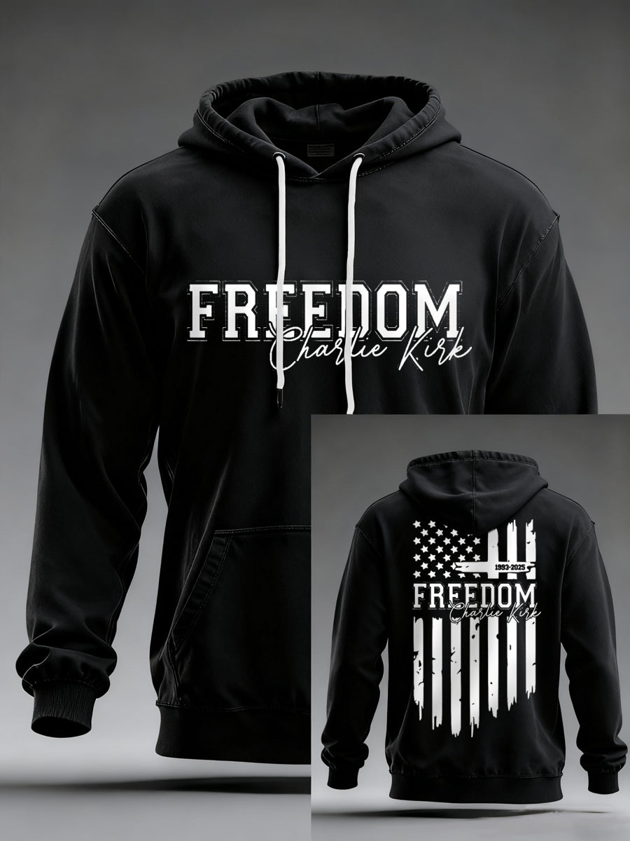 Men's Freedom Charlie Kirk US Flag Print Hoodie