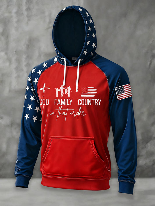 Men's God Family Country In That Order Print Hoodie