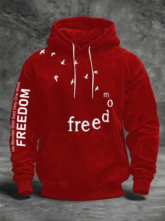 Men's Freedom Printed Oversized Drop-Shoulder Hoodie with Pockets