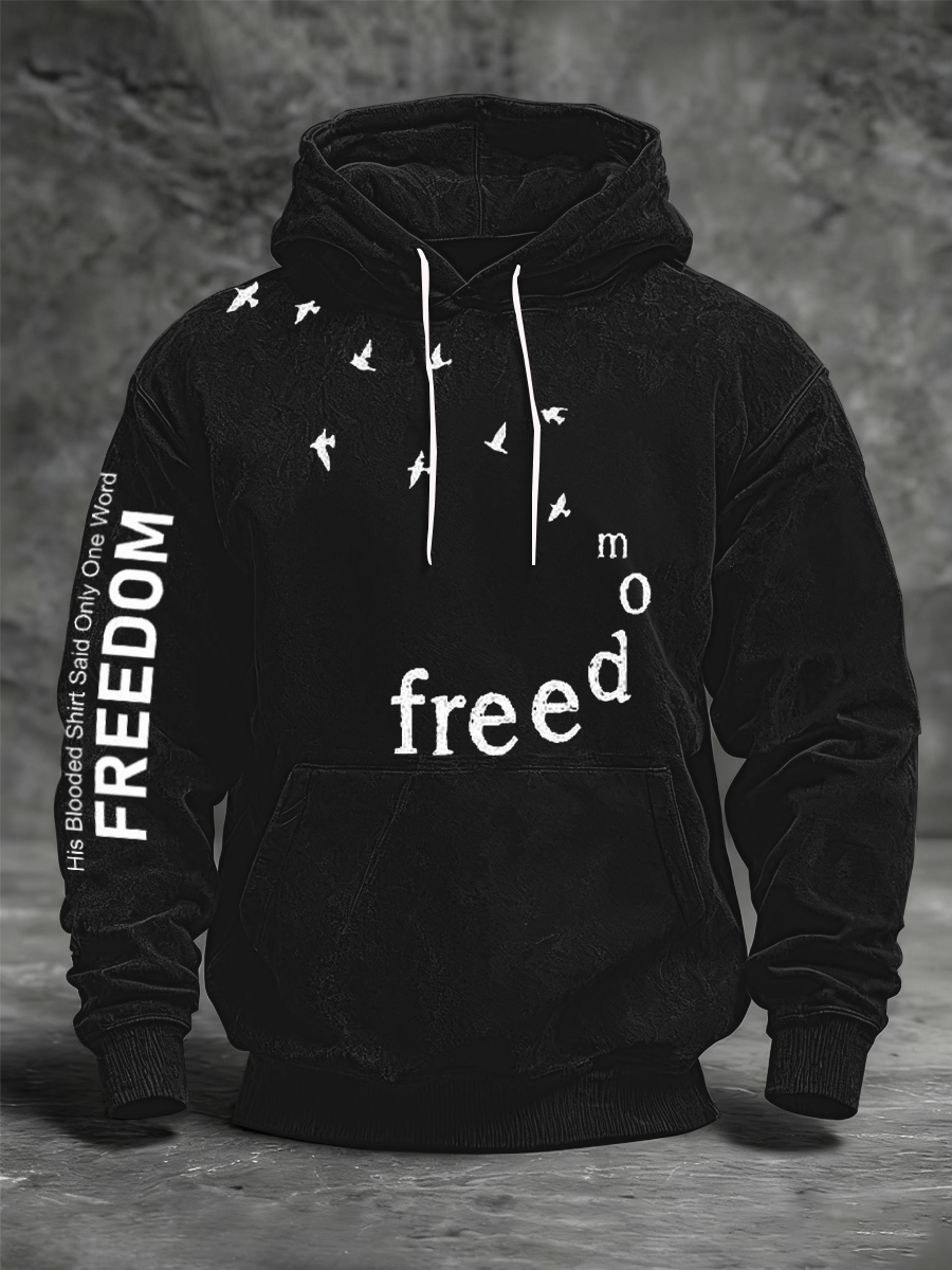 Men's Freedom Printed Oversized Drop-Shoulder Hoodie with Pockets