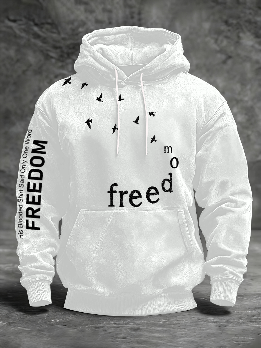 Men's Freedom Printed Oversized Drop-Shoulder Hoodie with Pockets