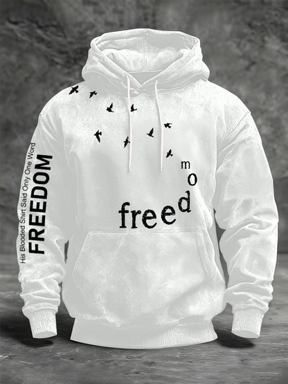 Men's Freedom Printed Oversized Drop-Shoulder Hoodie with Pockets