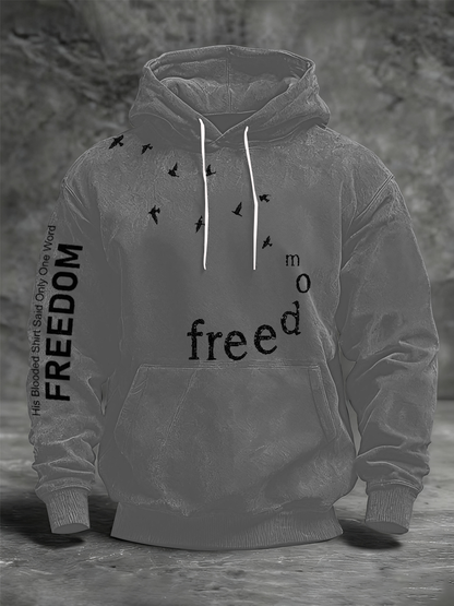 Men's Freedom Printed Oversized Drop-Shoulder Hoodie with Pockets