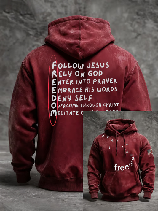 Men's Freedom Printed Oversized Drop-Shoulder Hoodie with Pockets