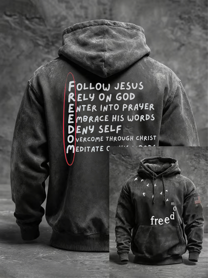 Men's Freedom Printed Oversized Drop-Shoulder Hoodie with Pockets