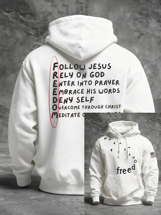 Men's Freedom Printed Oversized Drop-Shoulder Hoodie with Pockets