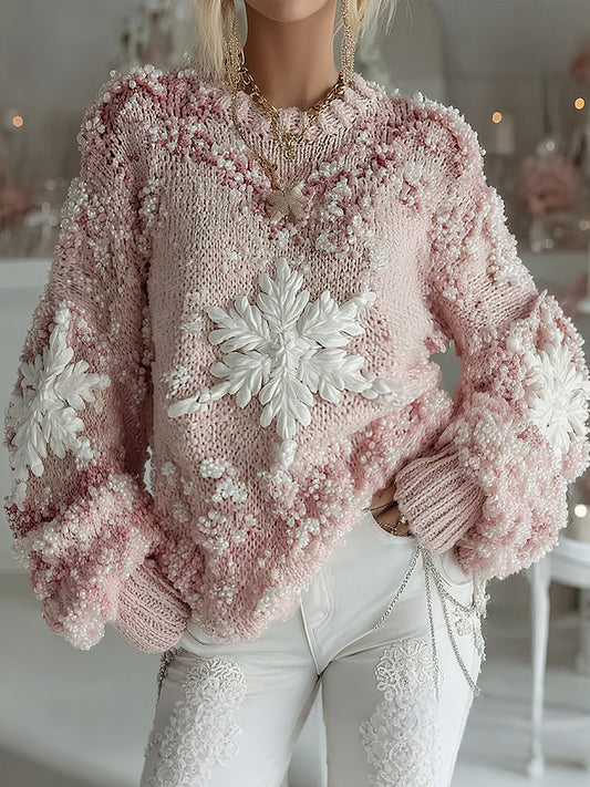 Women's Christmas pink snowflake printed tops