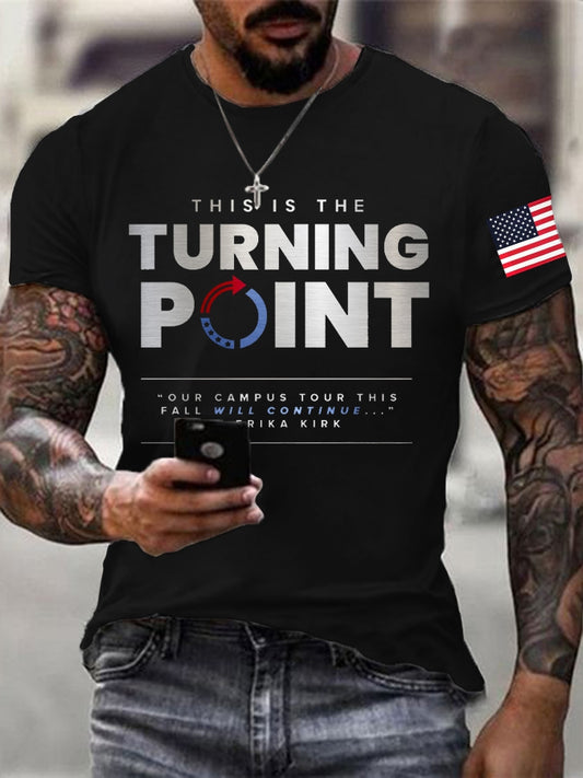Men's Charlie Kirk THIS IS OUR TURNING POINT Commemorative Cotton Short-Sleeved T-Shirt