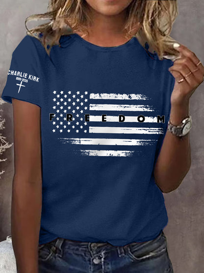 Women's Freedom USA Flag Print Tee