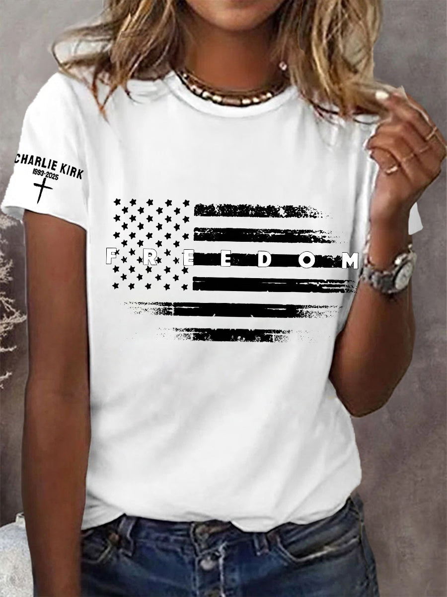 Women's Freedom USA Flag Print Tee