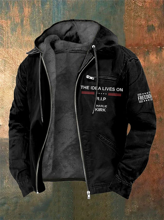 Men's Charlie Kirk Printed Long Sleeved Hooded Jacket