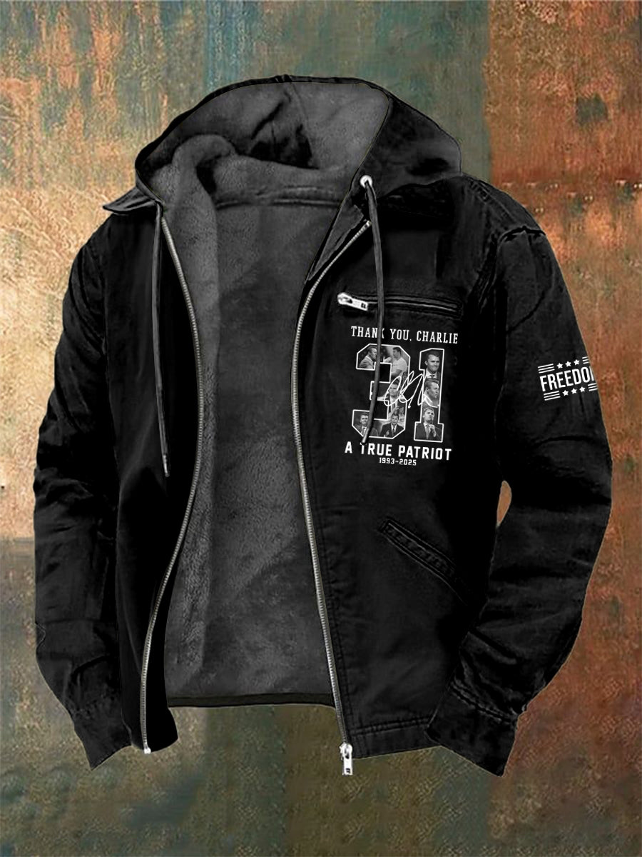 Men's Charlie Kirk Printed Long Sleeved Hooded Jacket