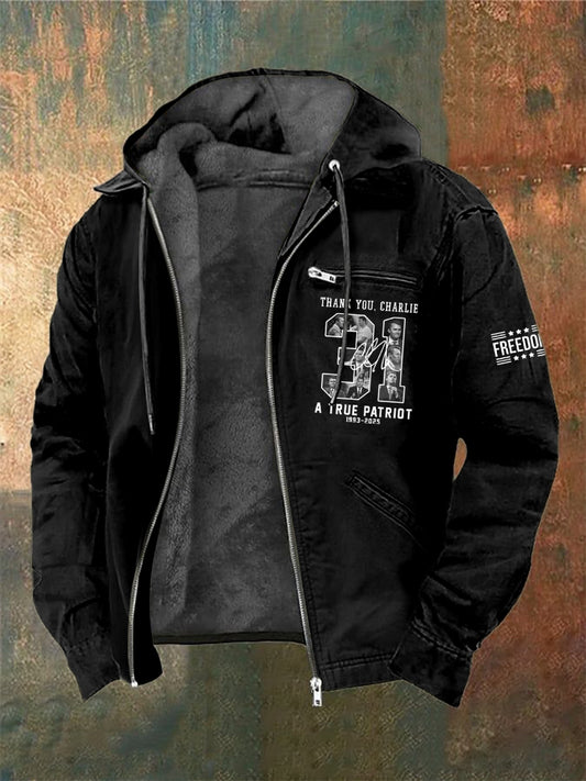 Men's Charlie Kirk Printed Long Sleeved Hooded Jacket