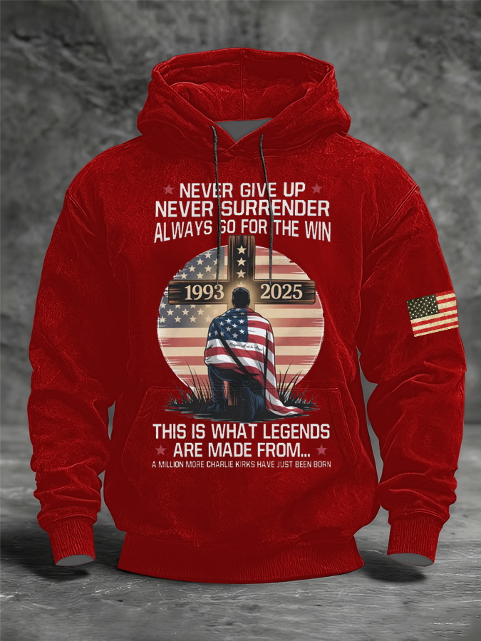 Men's Charlie Kirk Printed Oversized Drop-Shoulder Hoodie with Pockets