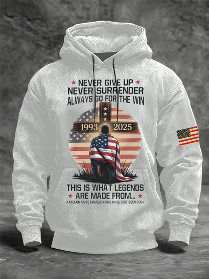 Men's Charlie Kirk Printed Oversized Drop-Shoulder Hoodie with Pockets