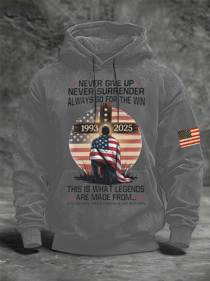 Men's Charlie Kirk Printed Oversized Drop-Shoulder Hoodie with Pockets