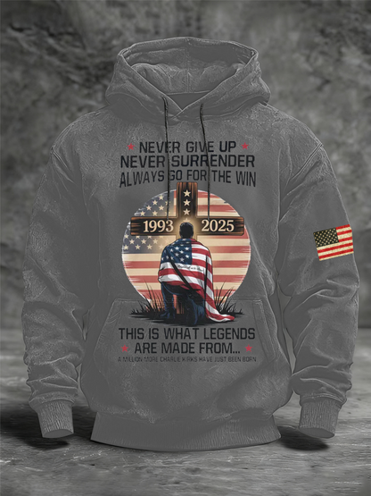Men's Charlie Kirk Printed Oversized Drop-Shoulder Hoodie with Pockets
