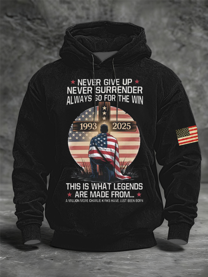 Men's Charlie Kirk Printed Oversized Drop-Shoulder Hoodie with Pockets