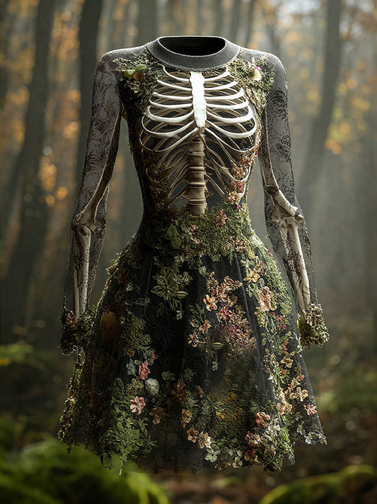 Women's Halloween Floral Skeleton Dress