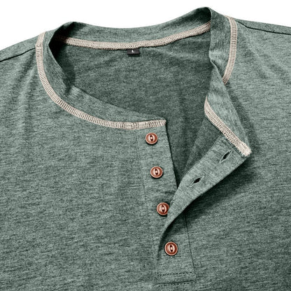 Men's Solid Color Casual Henley Collar Long-Sleeve T-Shirt