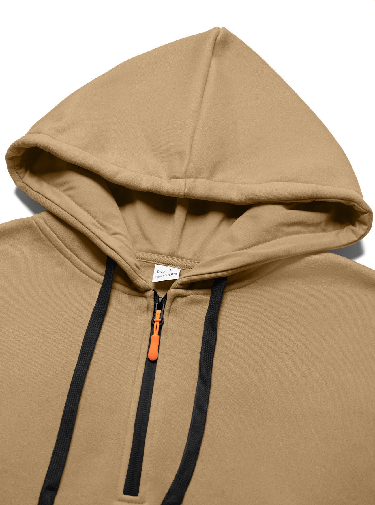 Men's Solid Color Pocket Plush Fleece Hoodie