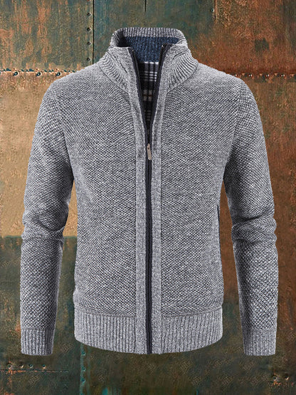 Men's Solid Color Zippered Knitted Cardigan Coat