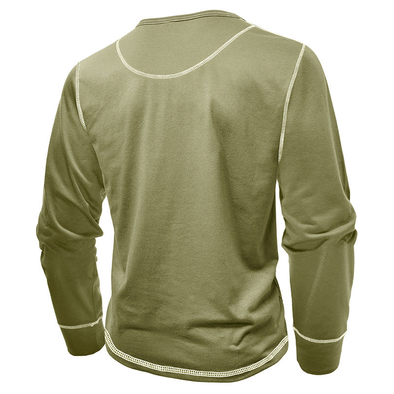Men's Solid Color Casual Henley Collar Long-Sleev T-Shirt