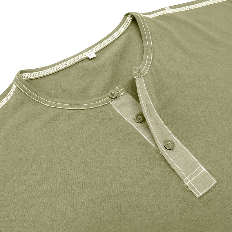 Men's Solid Color Casual Henley Collar Long-Sleev T-Shirt