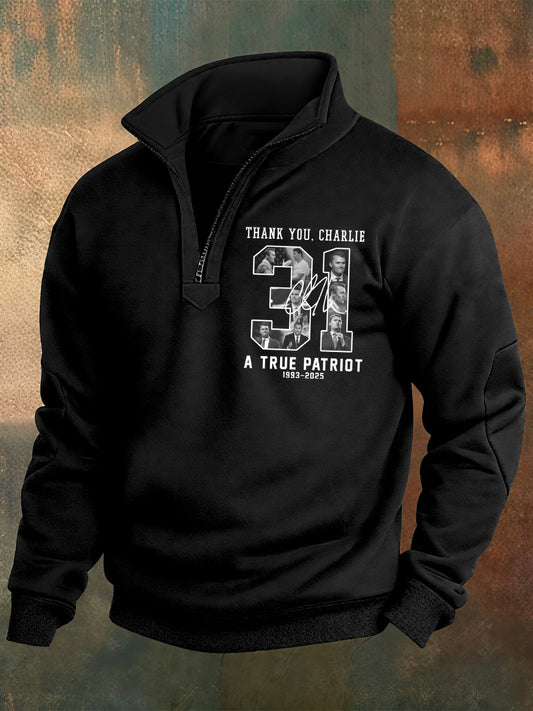 Men's Charlie Kirk Printed Casual Zipper Sweater