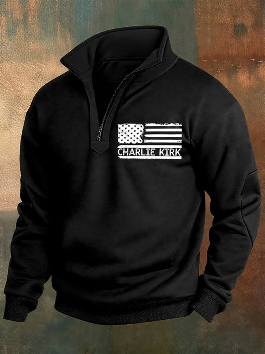 Men's Charlie Kirk Printed Casual Zipper Sweater