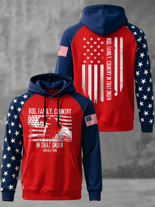 Men's God Family Country In That Order Charlie Kirk Print Hoodie
