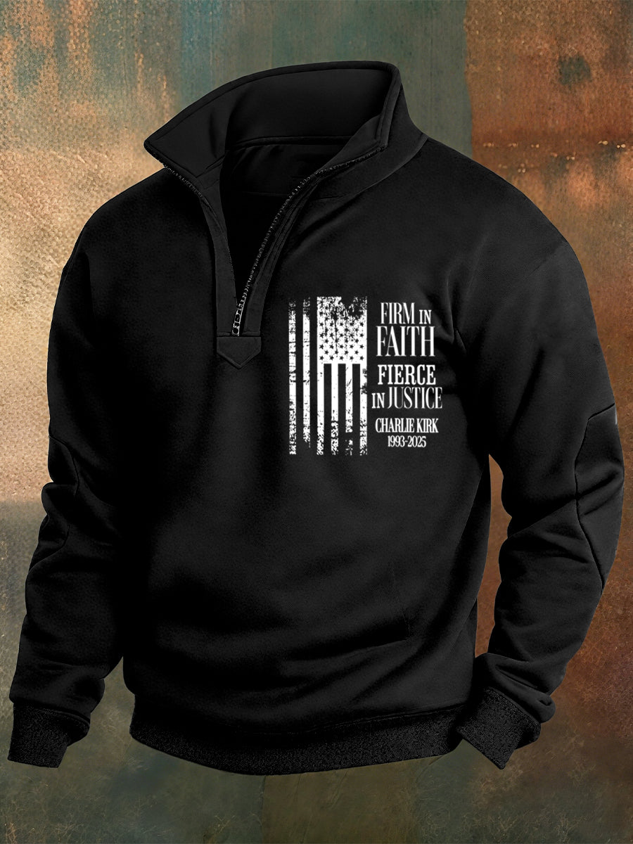 Men's Charlie Kirk Printed Casual Zipper Sweater