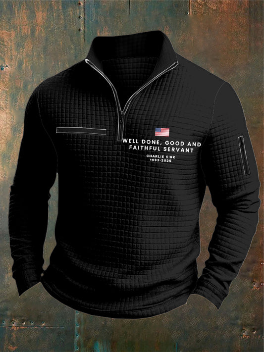 Men's Charlie Kirk Printed Waffler Casual Zipper Sweater