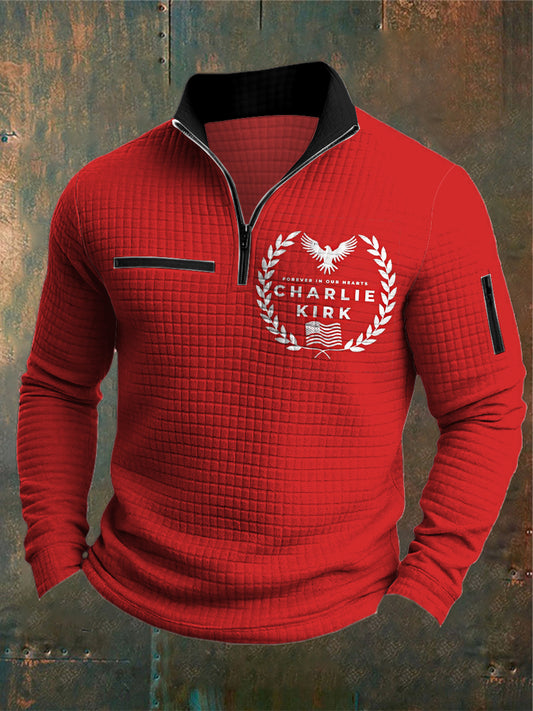 Men's Charlie Kirk Printed Waffler Casual Zipper Sweater