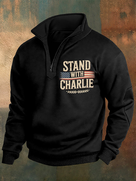 Men's Charlie Kirk Printed Casual Zipper Sweater