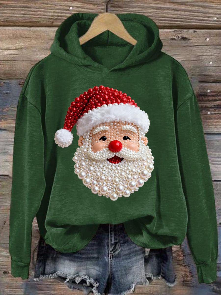 Women's Christmas Pearl Santa Claus Print Casual Hoodie