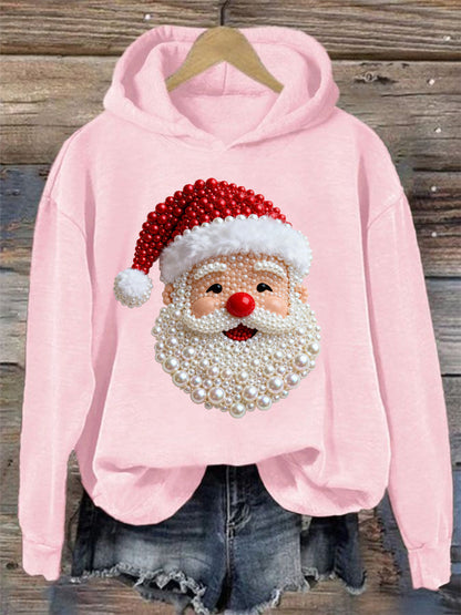Women's Christmas Pearl Santa Claus Print Casual Hoodie