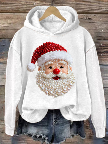 Women's Christmas Pearl Santa Claus Print Casual Hoodie