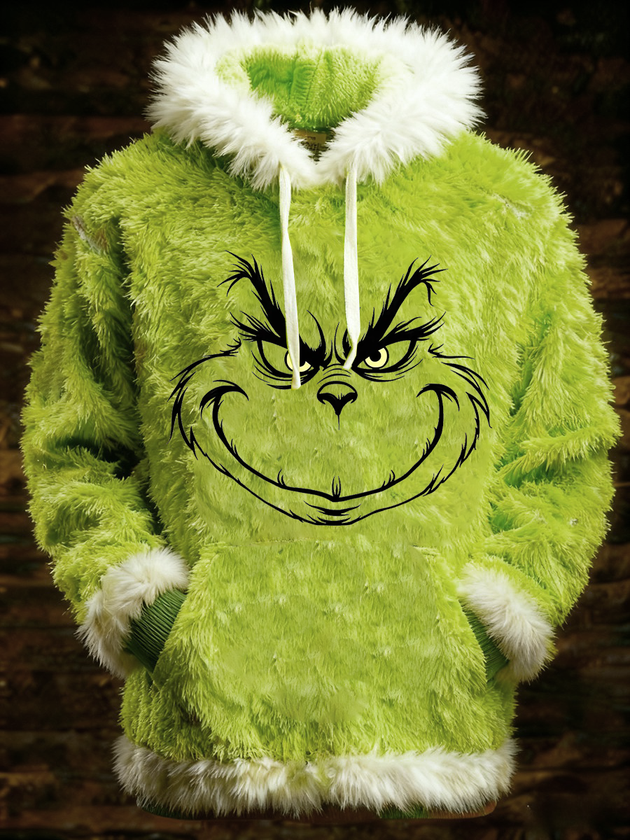 Men's Christmas Grinch Face Printed Hoodie