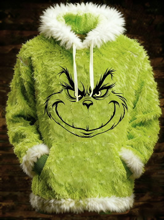 Men's Christmas Grinch Face Printed Hoodie