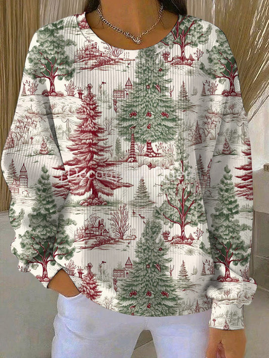 Women's Merry Christmas Ribbed Round-Neck Sweatshirt