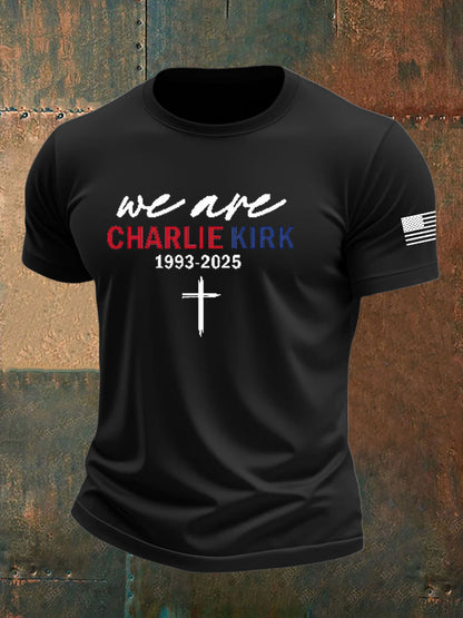 Men's Charlie Kirk Printed imitation cotton short-sleeved T-shirt