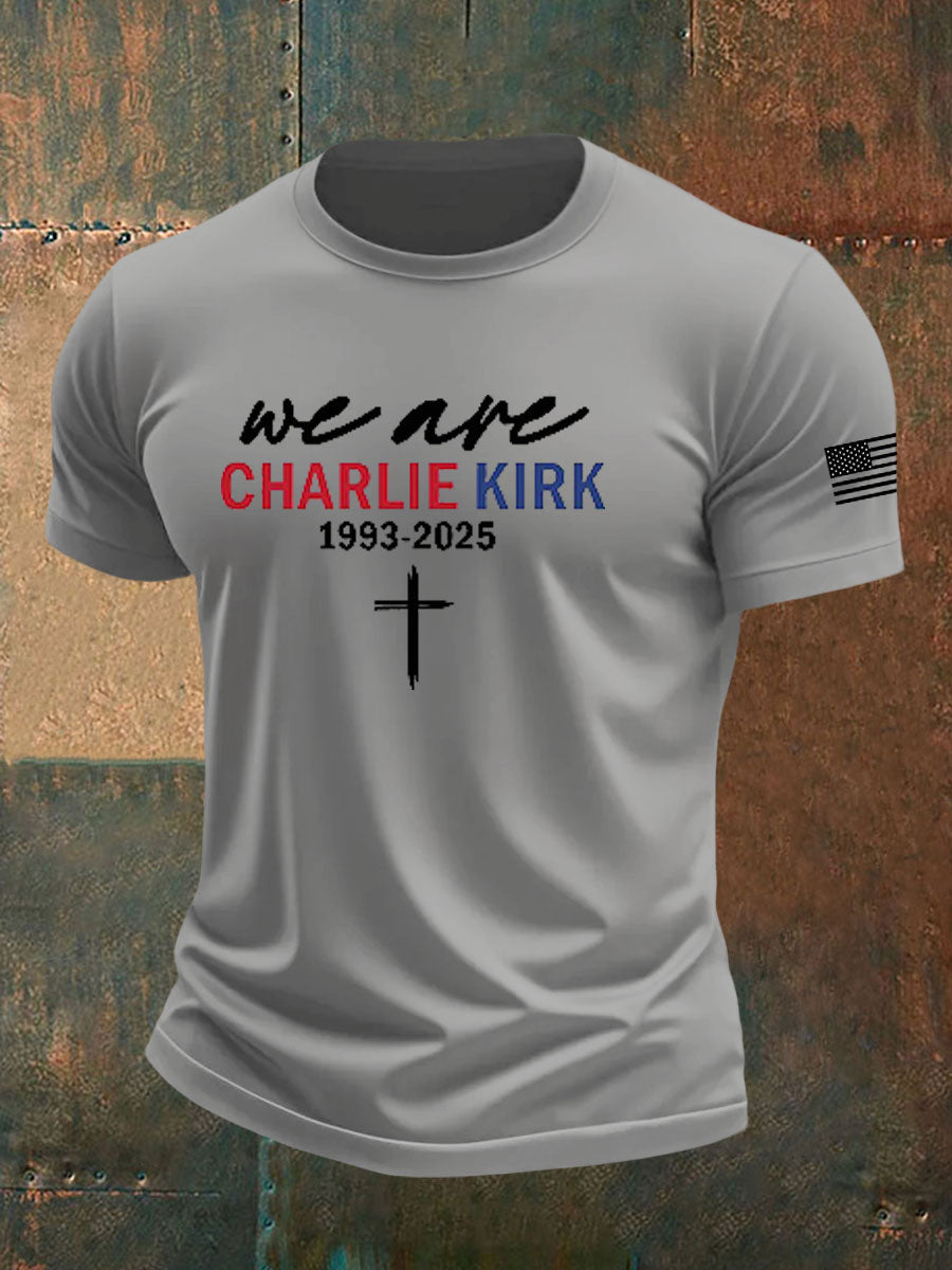 Men's Charlie Kirk Printed imitation cotton short-sleeved T-shirt