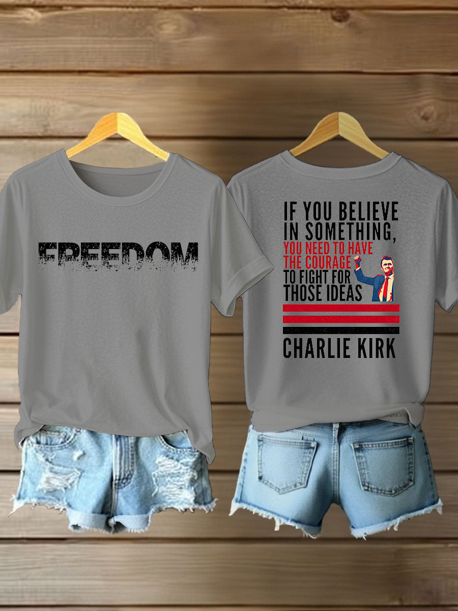 Women's Charlie Kirk Freedom Iron On Short Sleeve T-Shirt