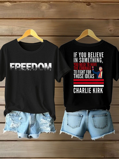 Women's Charlie Kirk Freedom Iron On Short Sleeve T-Shirt