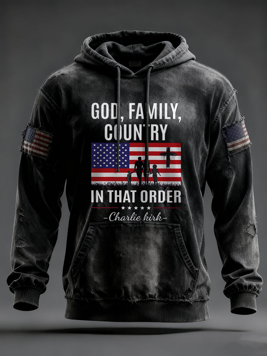 Men's God Family Country Charlie Kirk Printed Hoodie