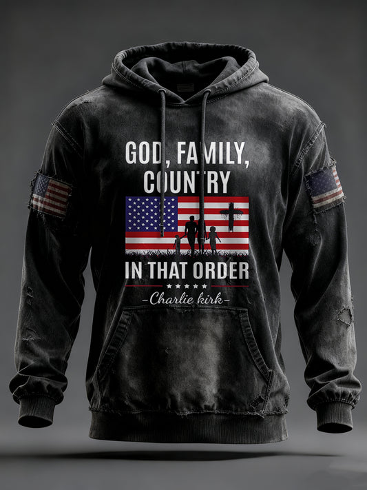Men's God Family Country Charlie Kirk Printed Hoodie