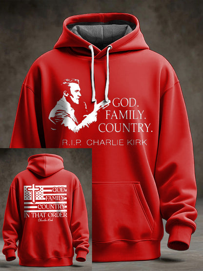 Men's God Family Country Charlie Kirk Printed Hoodie