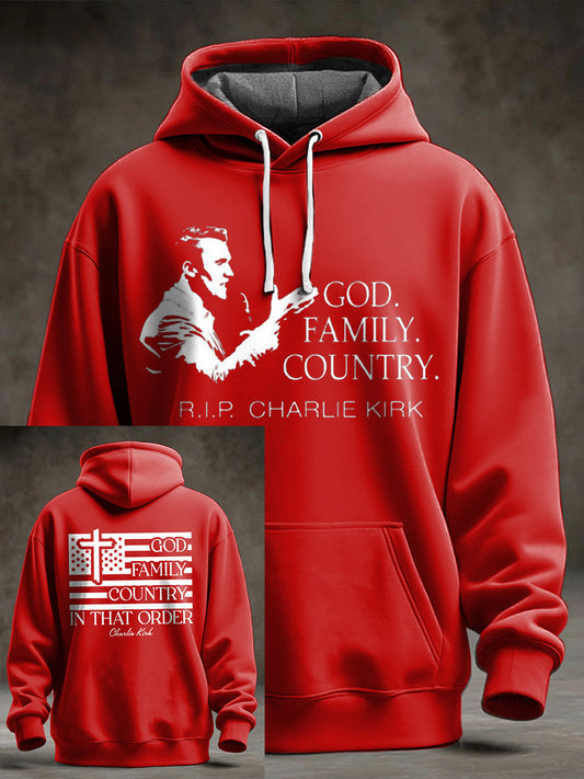 Men's God Family Country Charlie Kirk Printed Hoodie