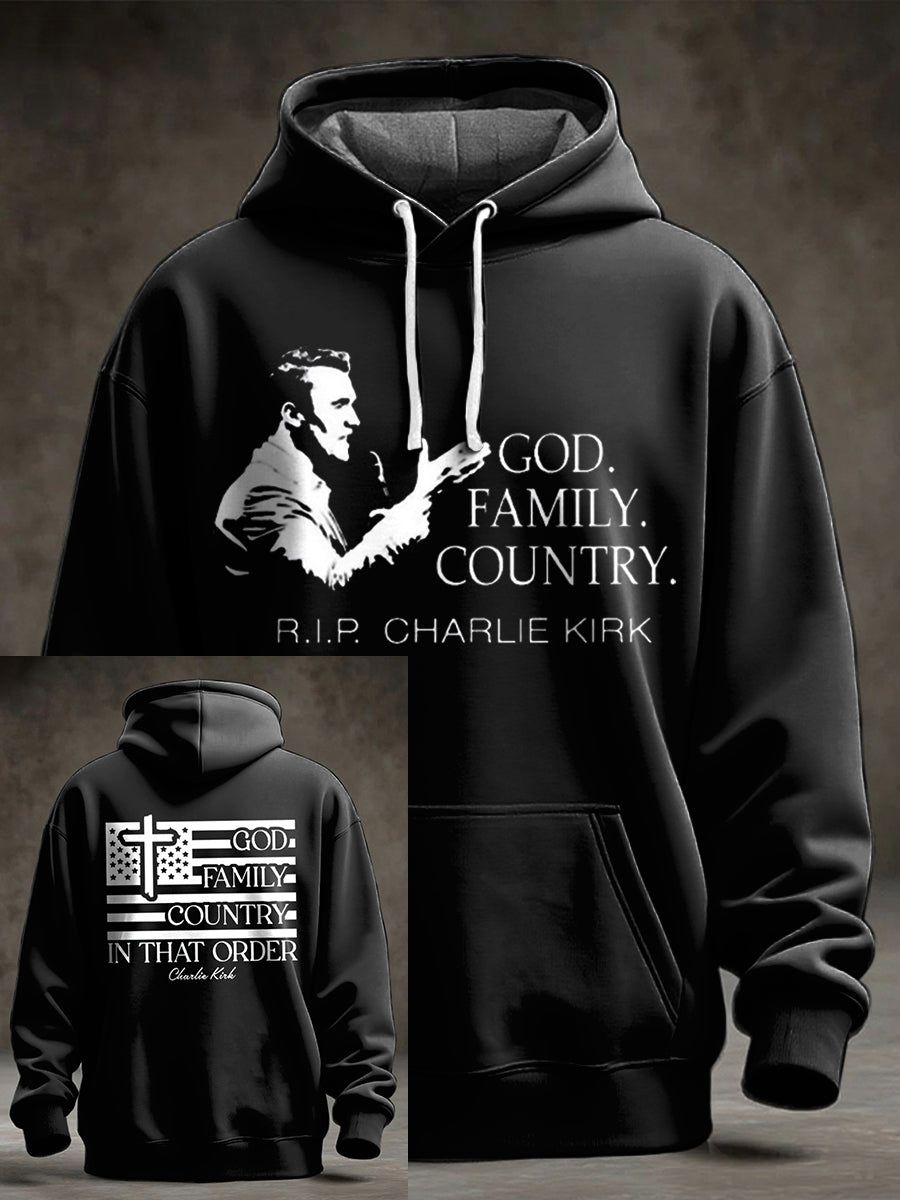 Men's God Family Country Charlie Kirk Printed Hoodie
